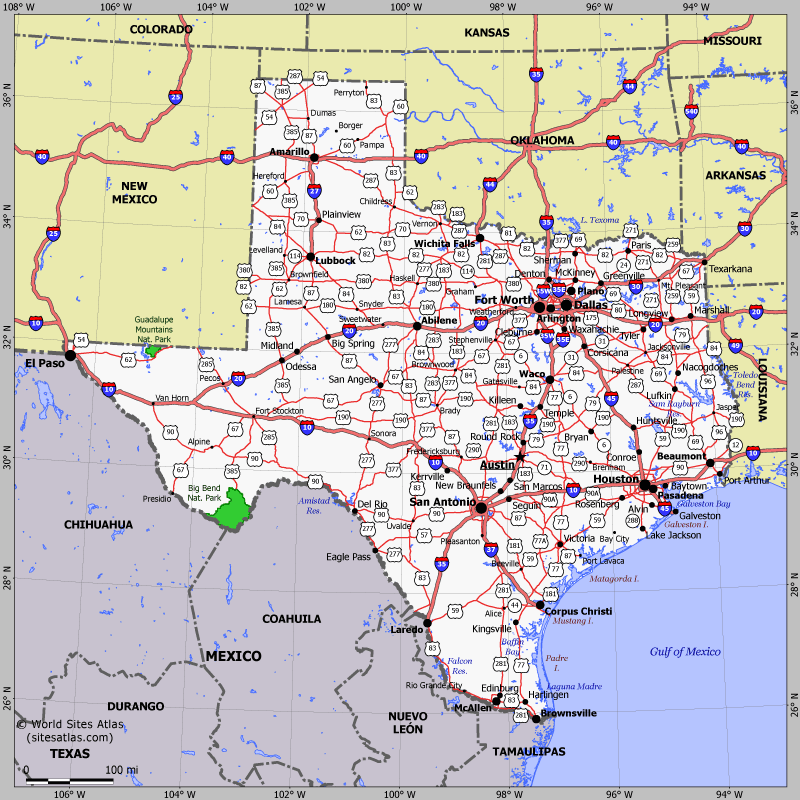 Map of Texas state