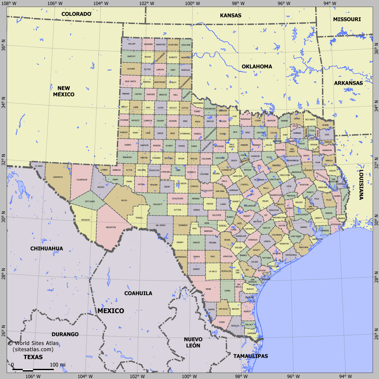 Map of division into districts of Texas