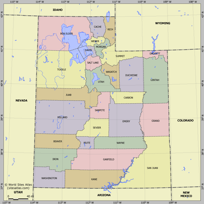 Map of division into districts of Utah