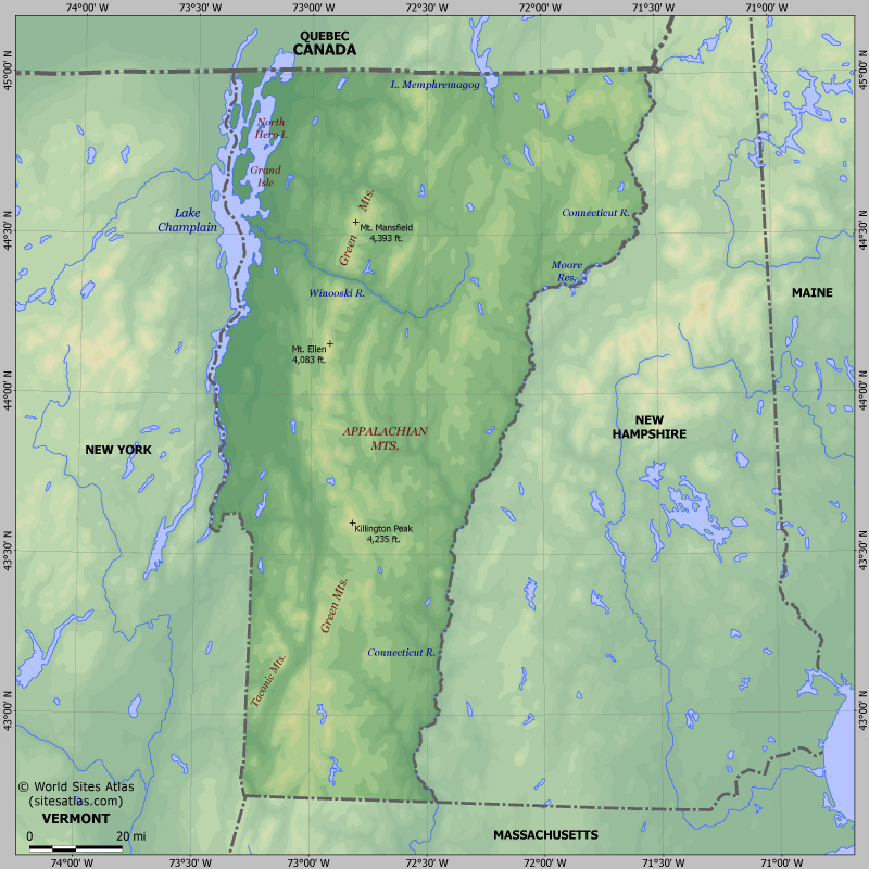 Map of relief of Vermont