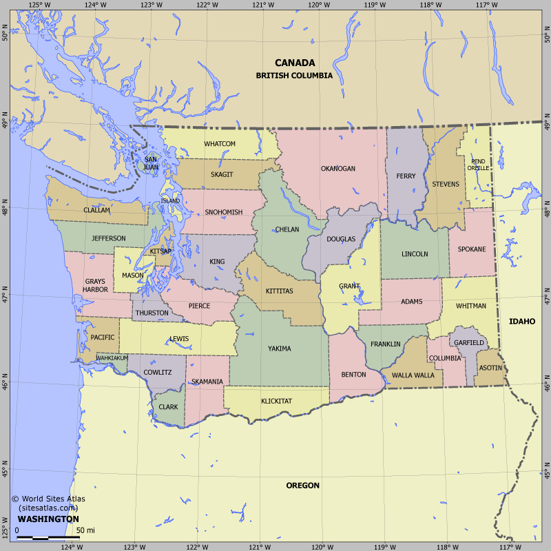 Map of division into districts of Washington