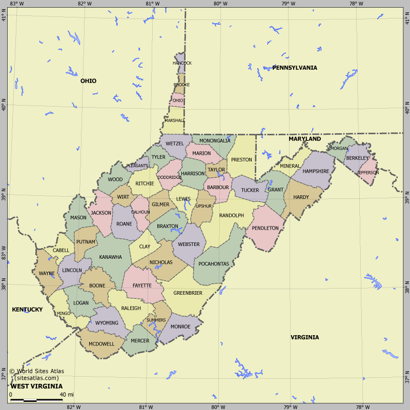 Map of division into districts of West Virginia