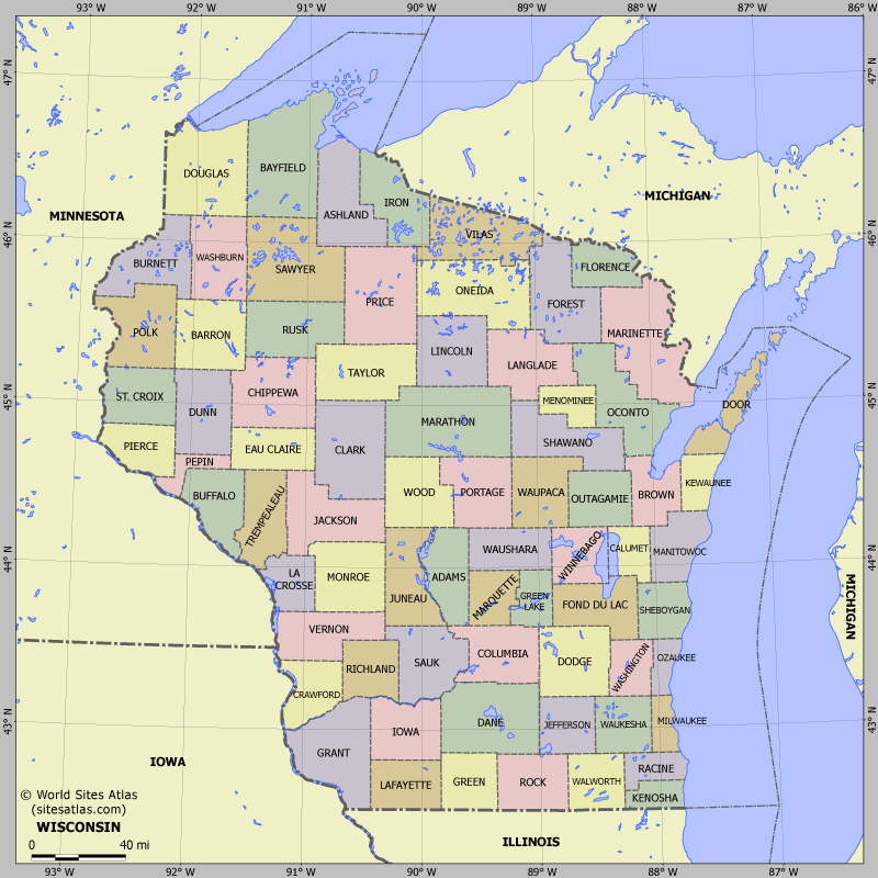 Map of division into districts of Wisconsin