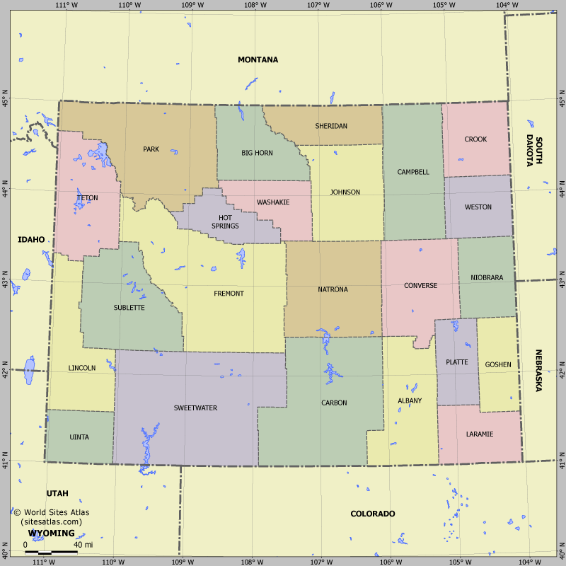 Map of division into districts of Wyoming